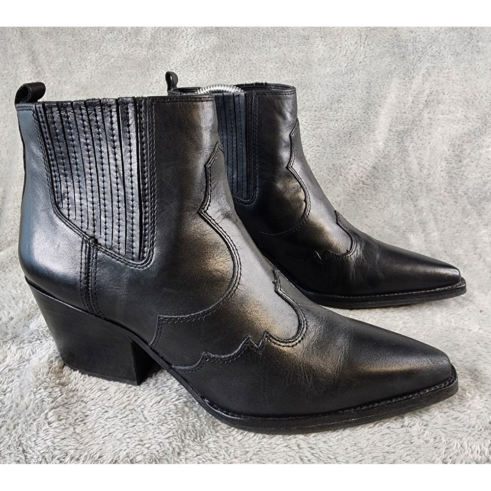 Sam Edelman Boots Womens Size 7.5 Winona Black Leather Western Pointed Toe